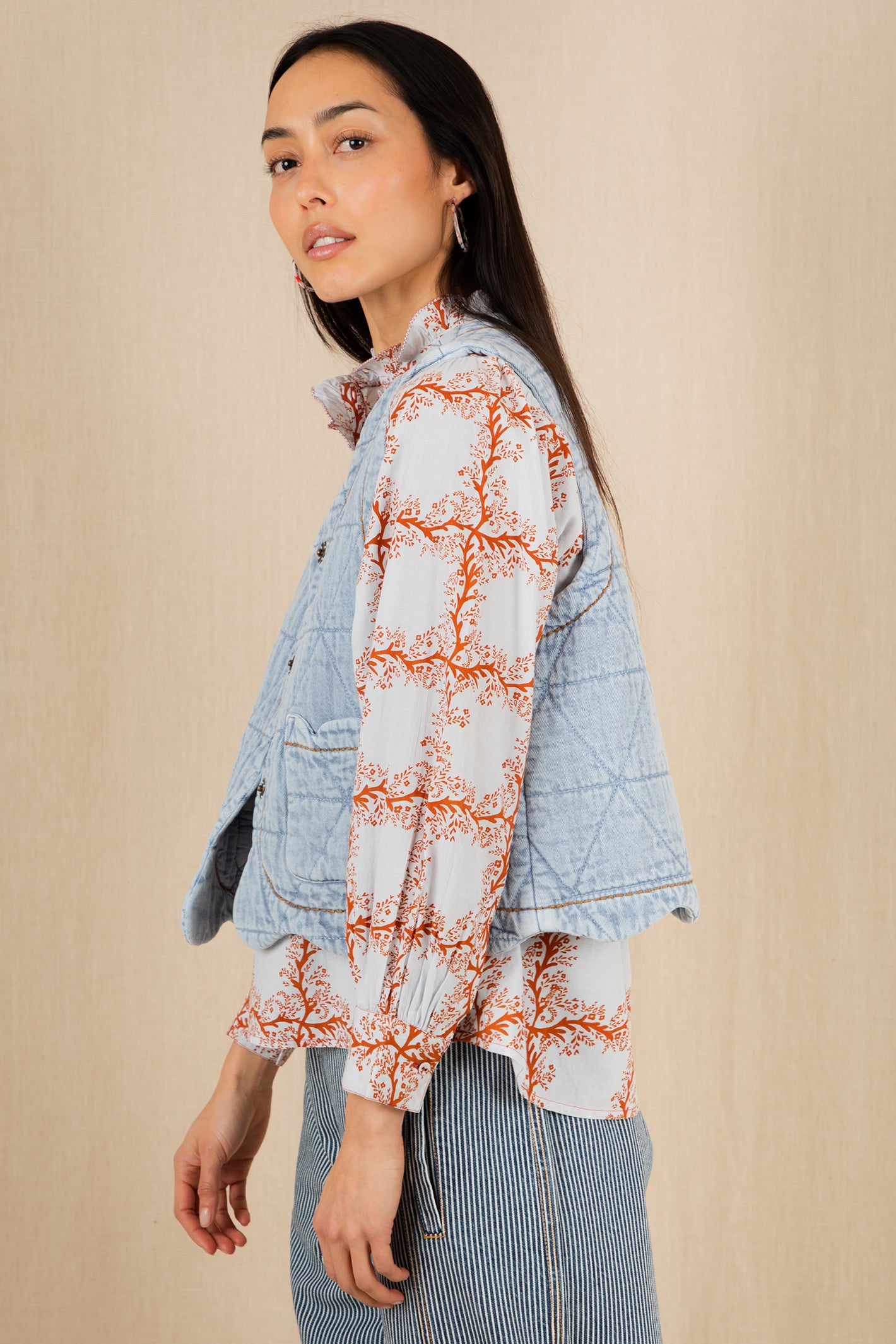 Bonte Estelle Ice Blue Organic Cotton Twill Quilted Gilet