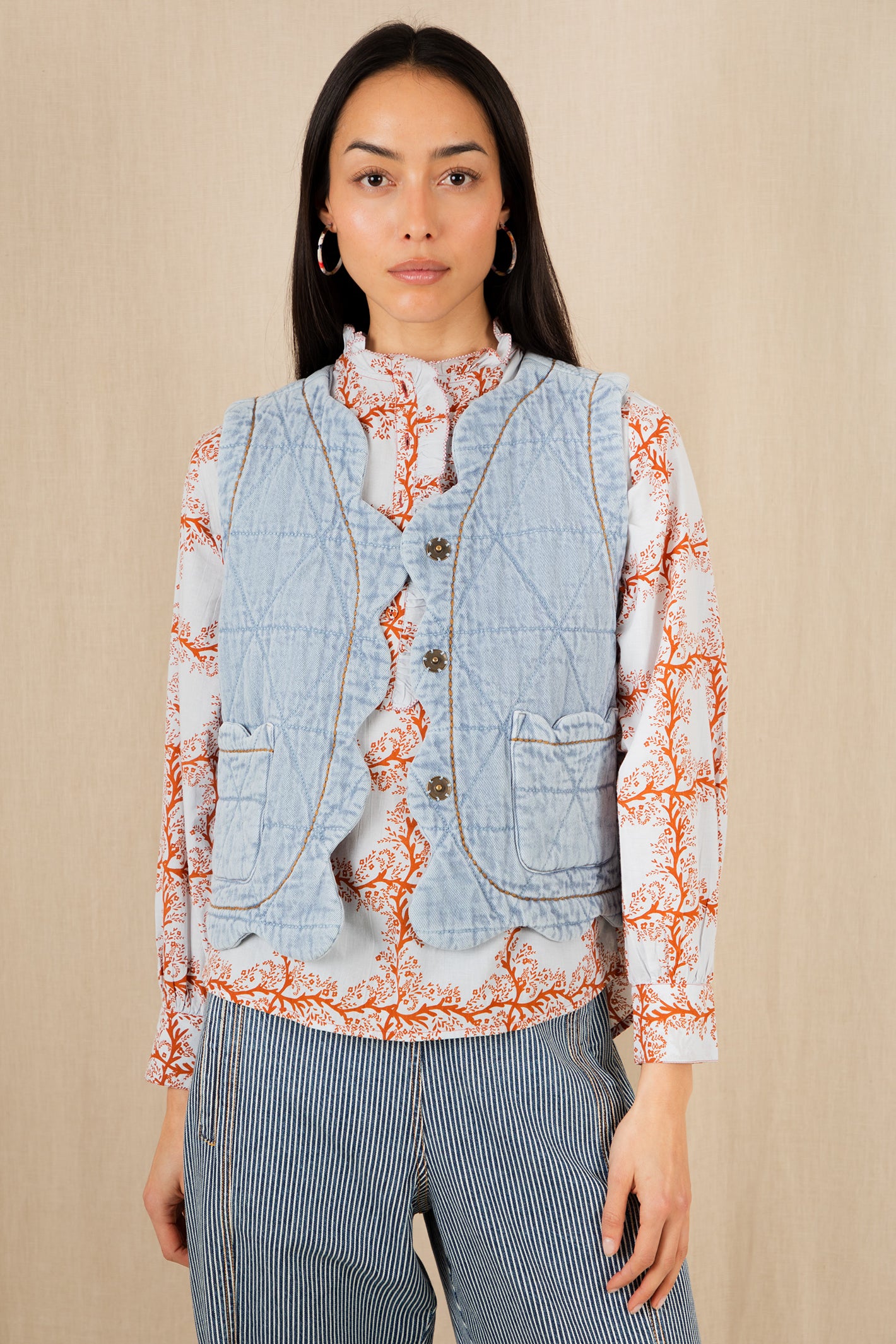 Bonte Estelle Ice Blue Organic Cotton Twill Quilted Gilet