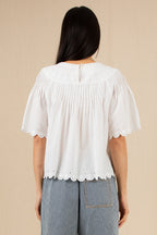 Bonte Flora White Organic Cotton Voile Embroidered Top