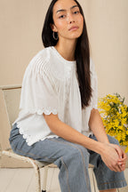 Bonte Flora White Organic Cotton Voile Embroidered Top