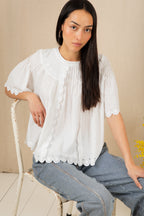 Bonte Flora White Organic Cotton Voile Embroidered Top