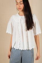 Bonte Flora White Organic Cotton Voile Embroidered Top