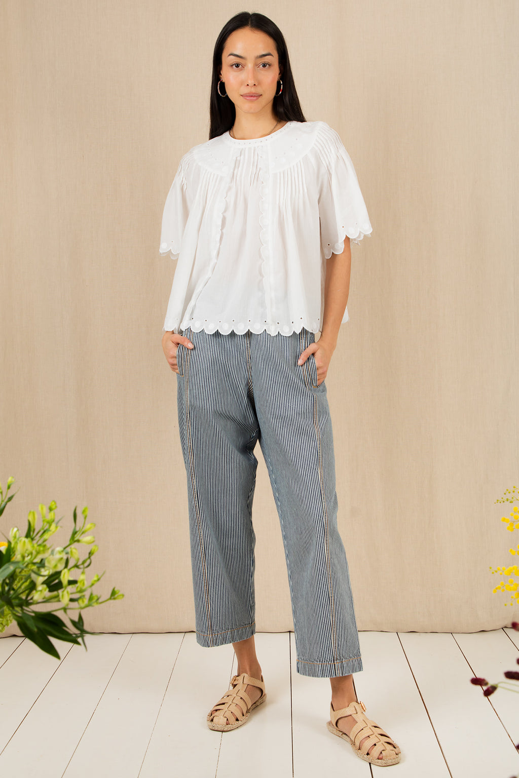 Bonte Flora White Organic Cotton Voile Embroidered Top