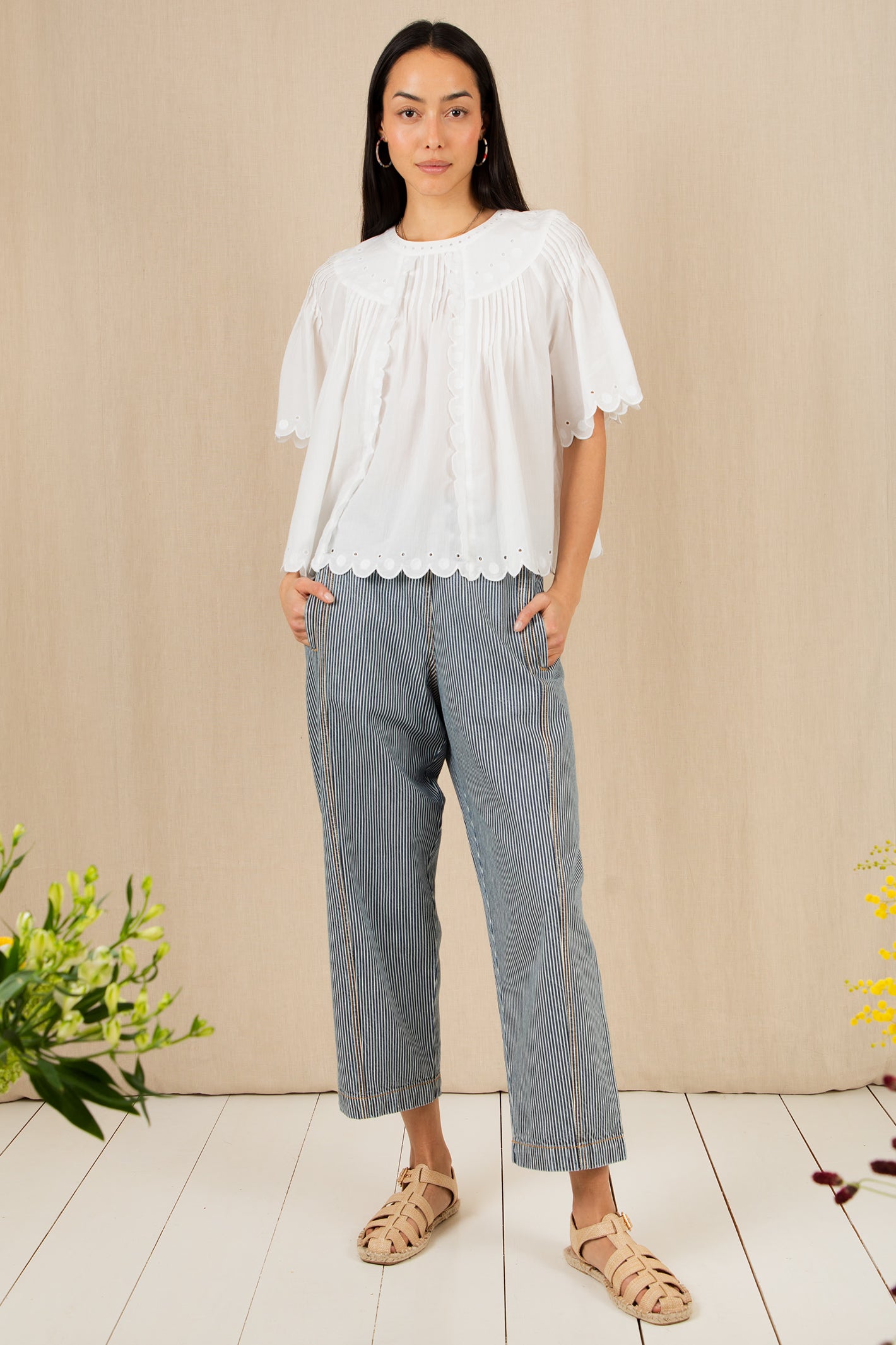 Bonte Flora White Organic Cotton Voile Embroidered Top
