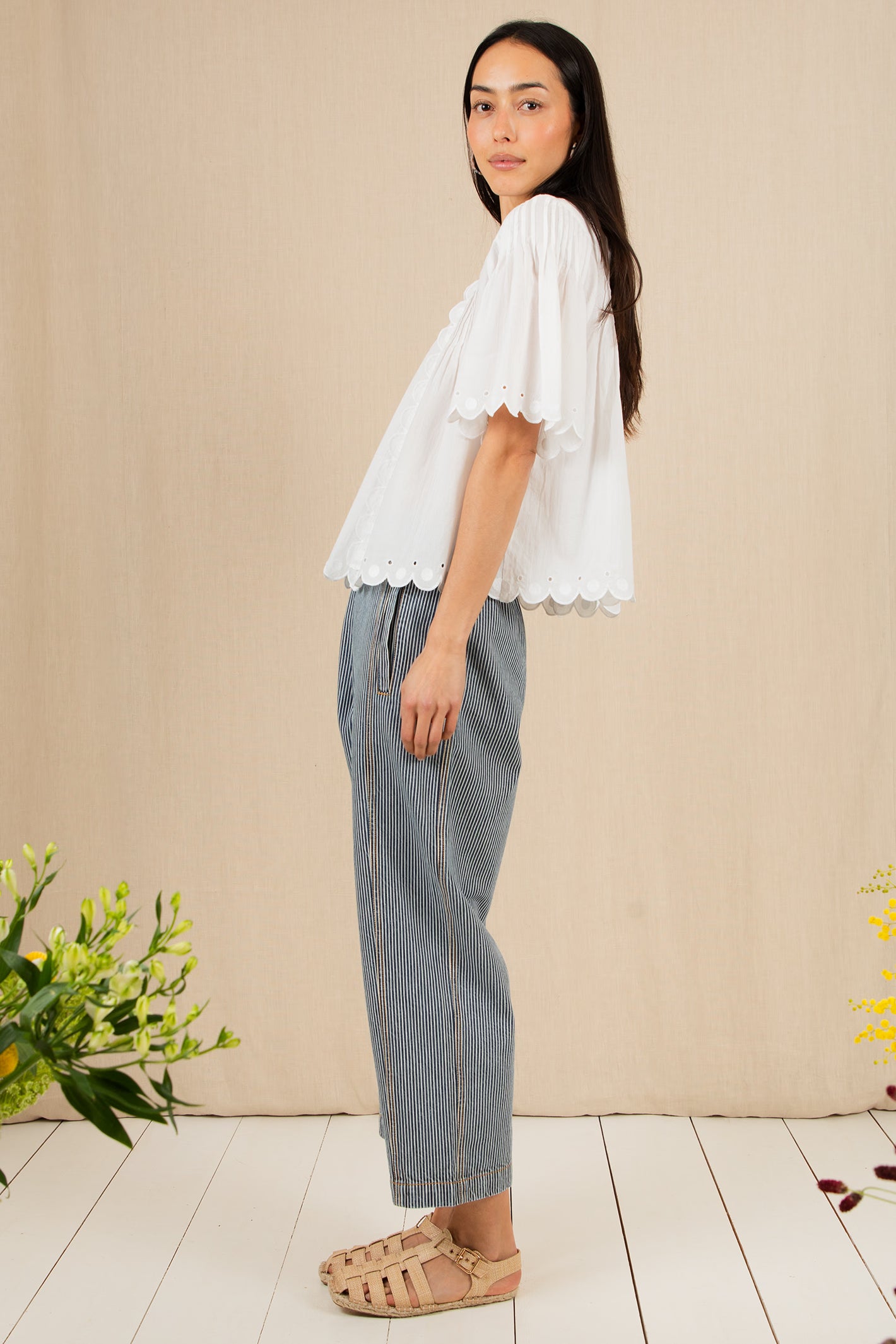 Bonte Flora White Organic Cotton Voile Embroidered Top