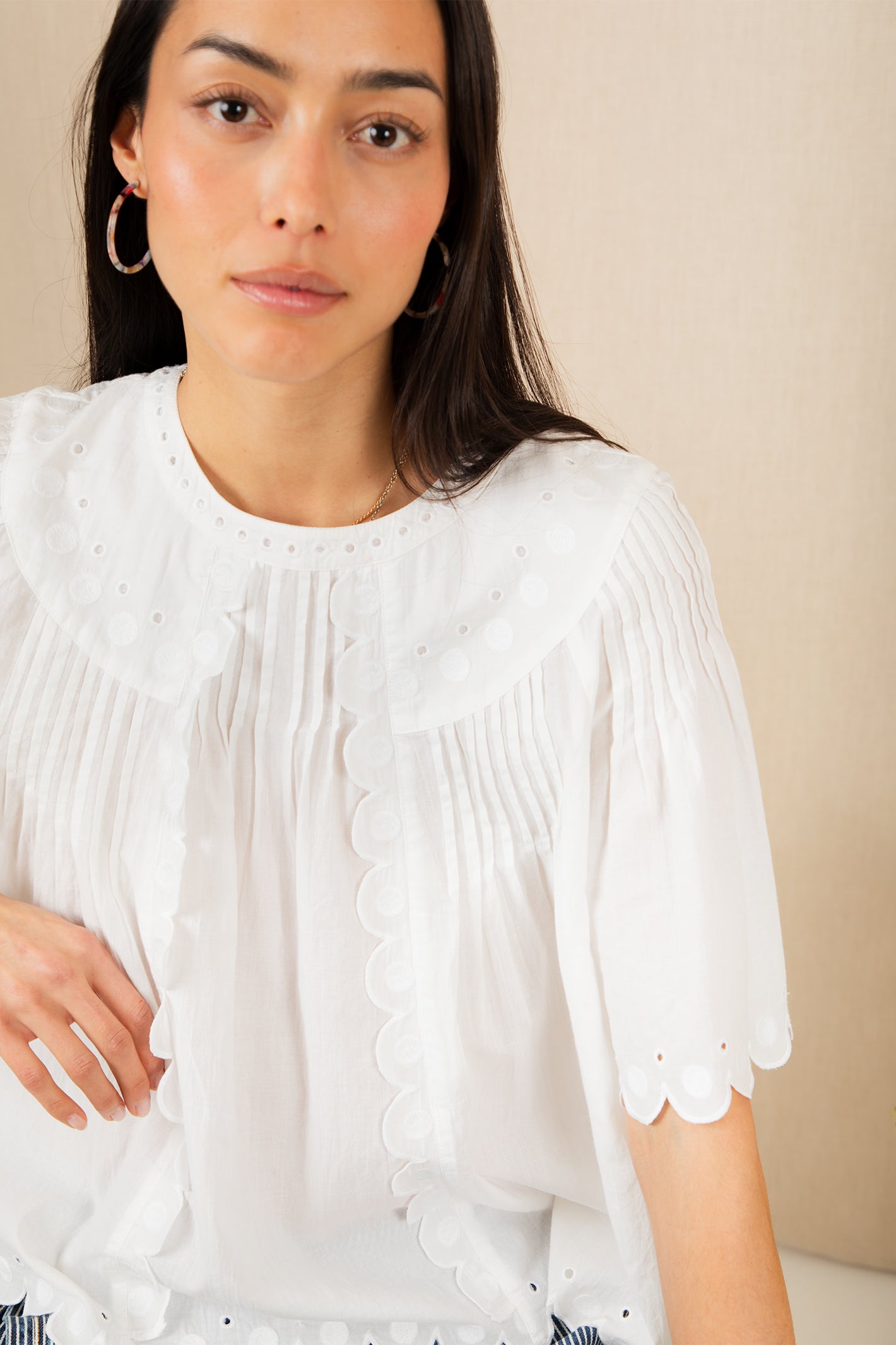 Bonte Flora White Organic Cotton Voile Embroidered Top
