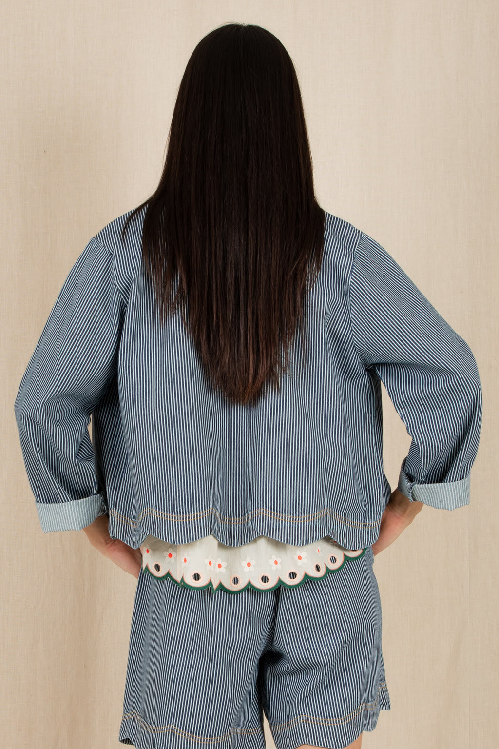 Bonte Marie Blue Ticking Stripe Organic Cotton Denim Jacket