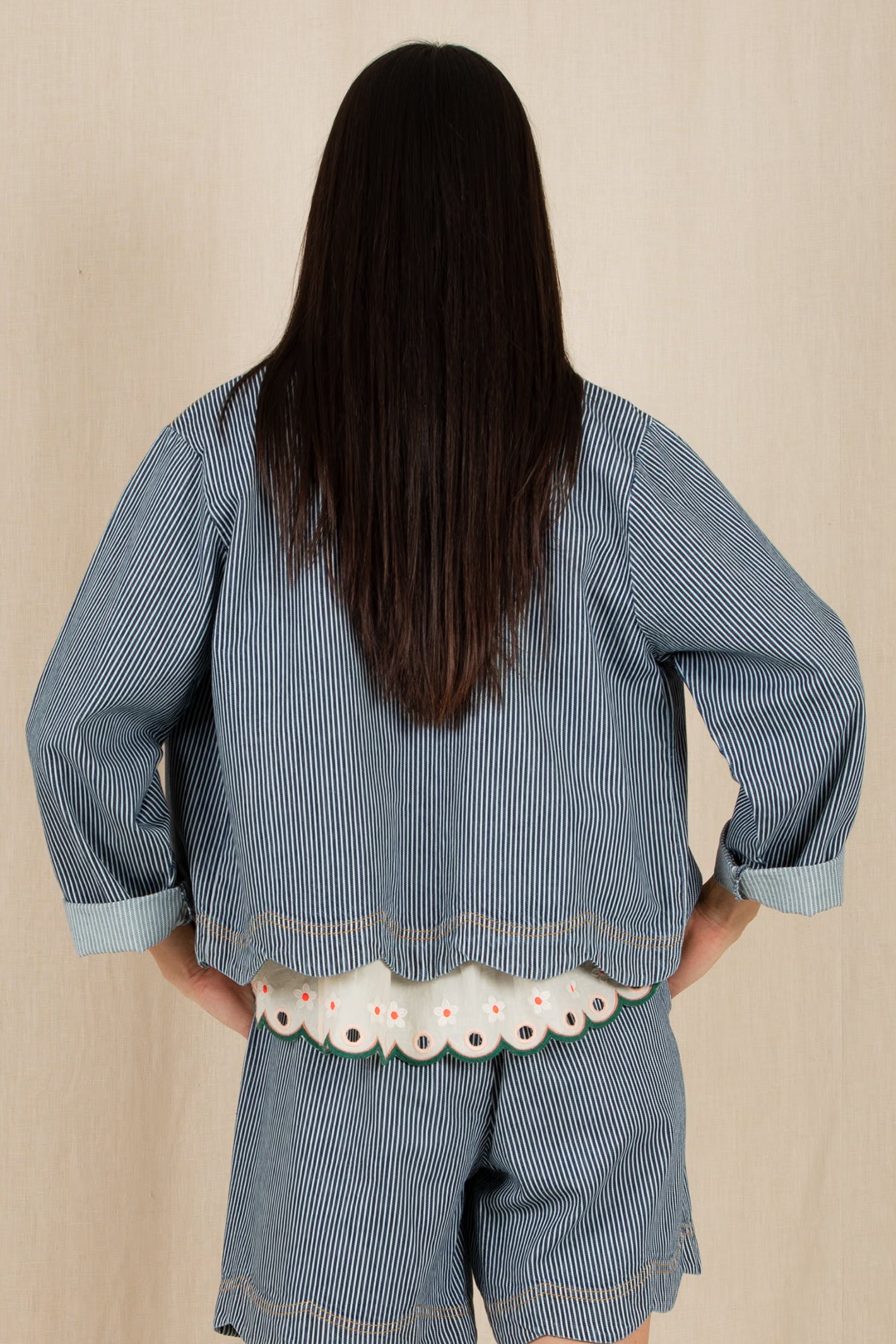 Bonte Marie Blue Ticking Stripe Organic Cotton Denim Jacket