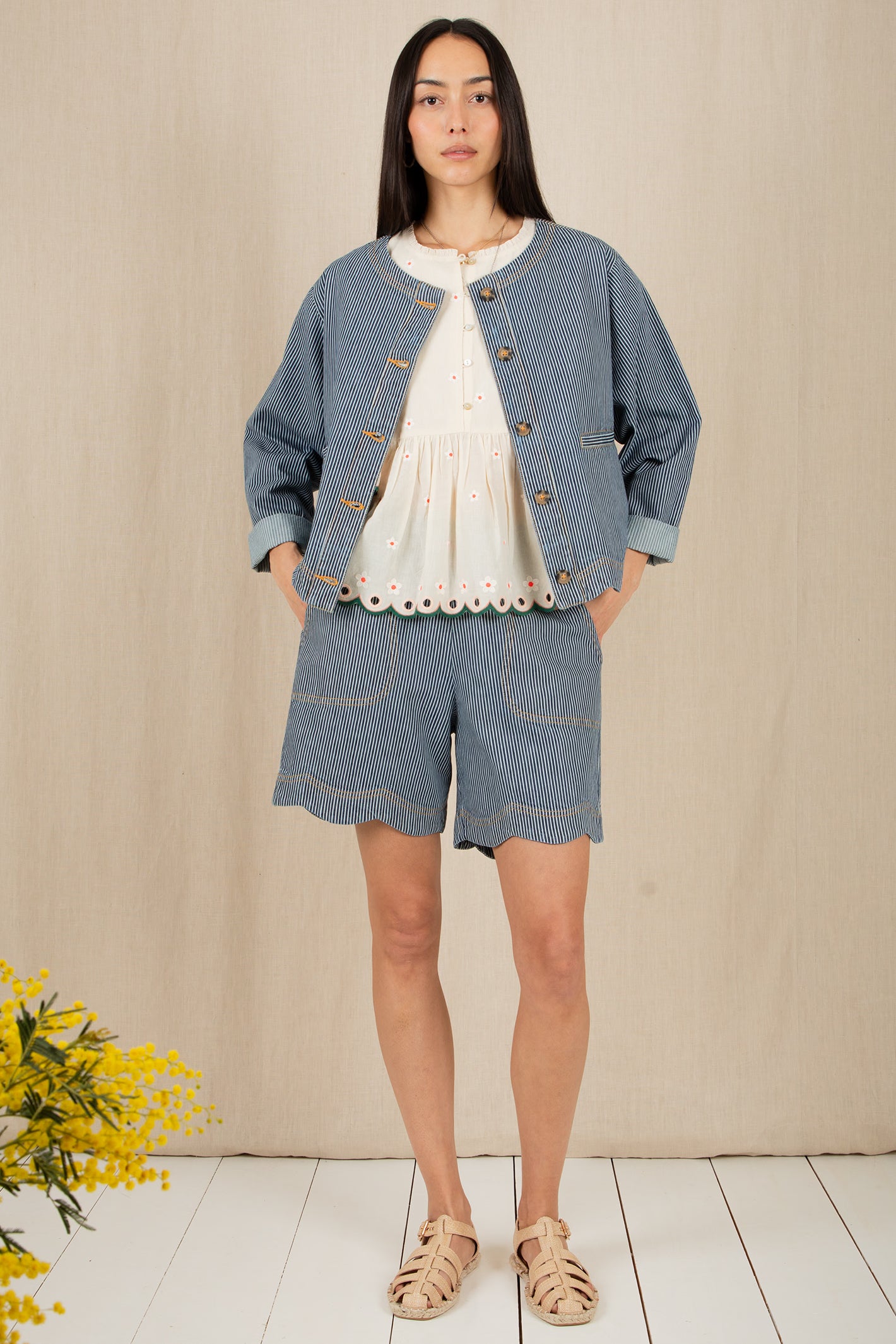 Bonte Marie Blue Ticking Stripe Organic Cotton Denim Jacket