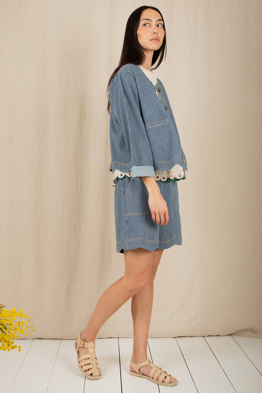 Bonte Marie Blue Ticking Stripe Organic Cotton Denim Jacket