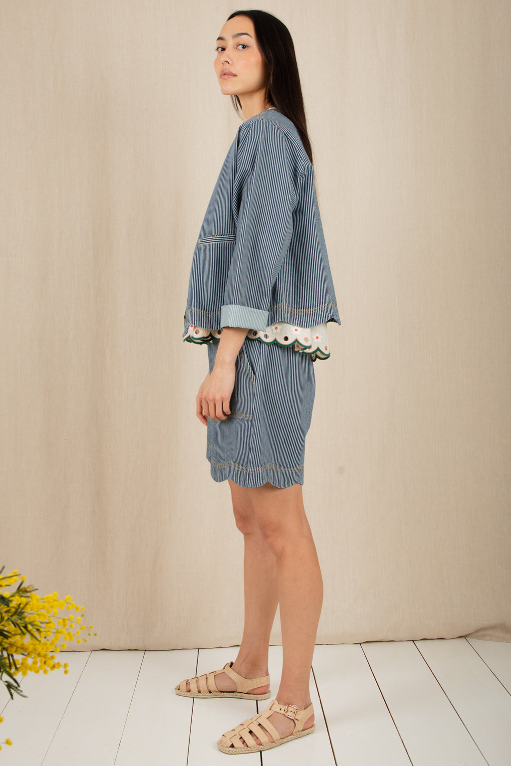 Bonte Marie Blue Ticking Stripe Organic Cotton Denim Jacket