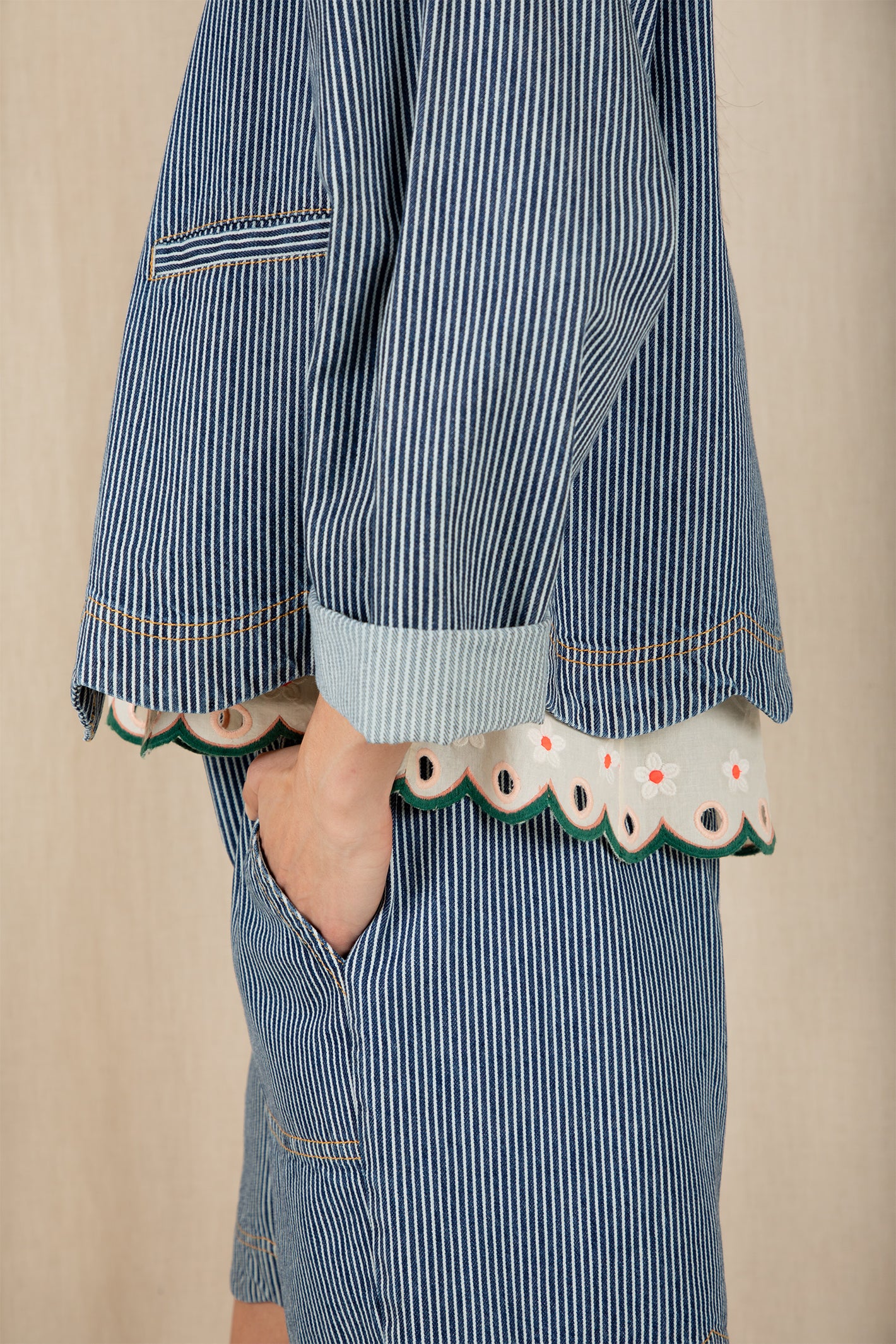 Bonte Marie Blue Ticking Stripe Organic Cotton Denim Jacket