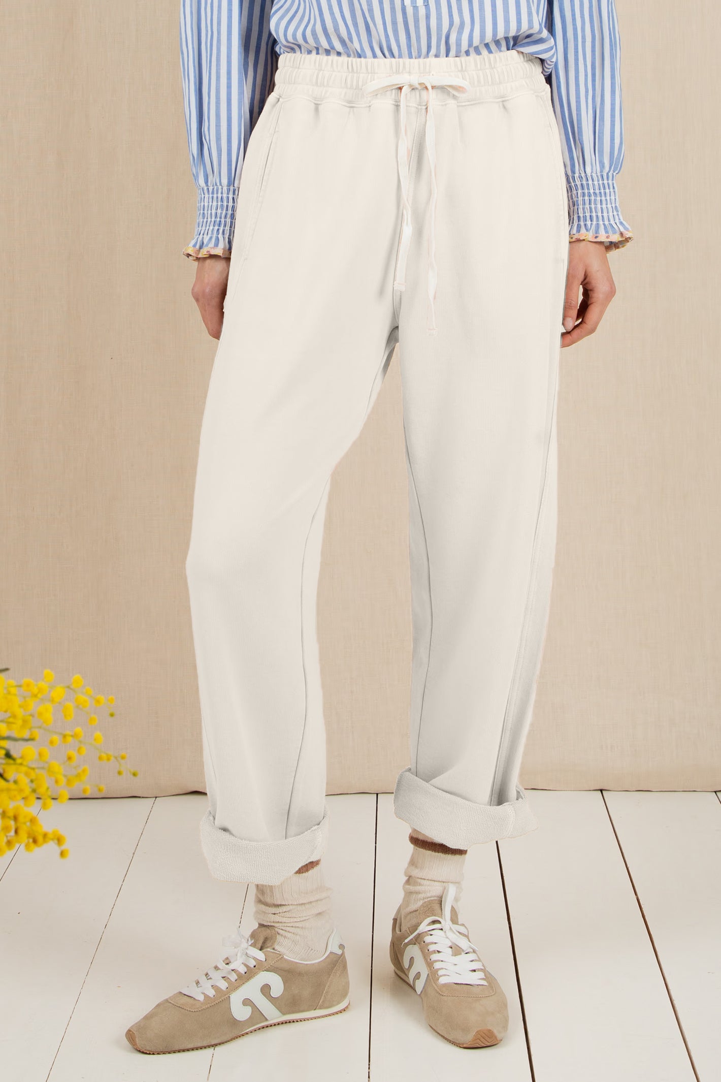 Bonte Noemi Ecru Cream Garment-Dyed Organic Cotton Sweatpants