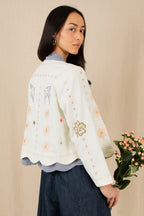 Bonte Rosie Ecru Cream Multicolour Organci Cotton Embroidered Jacket