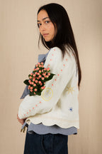 Bonte Rosie Ecru Cream Multicolour Organci Cotton Embroidered Jacket