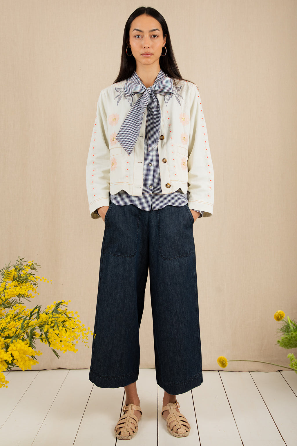 Bonte Rosie Ecru Cream Multicolour Organci Cotton Embroidered Jacket