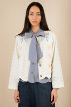 Bonte Rosie Ecru Cream Multicolour Organci Cotton Embroidered Jacket