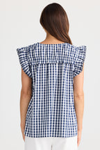 Brave+True BT25381 Paz Navy Gingham Top
