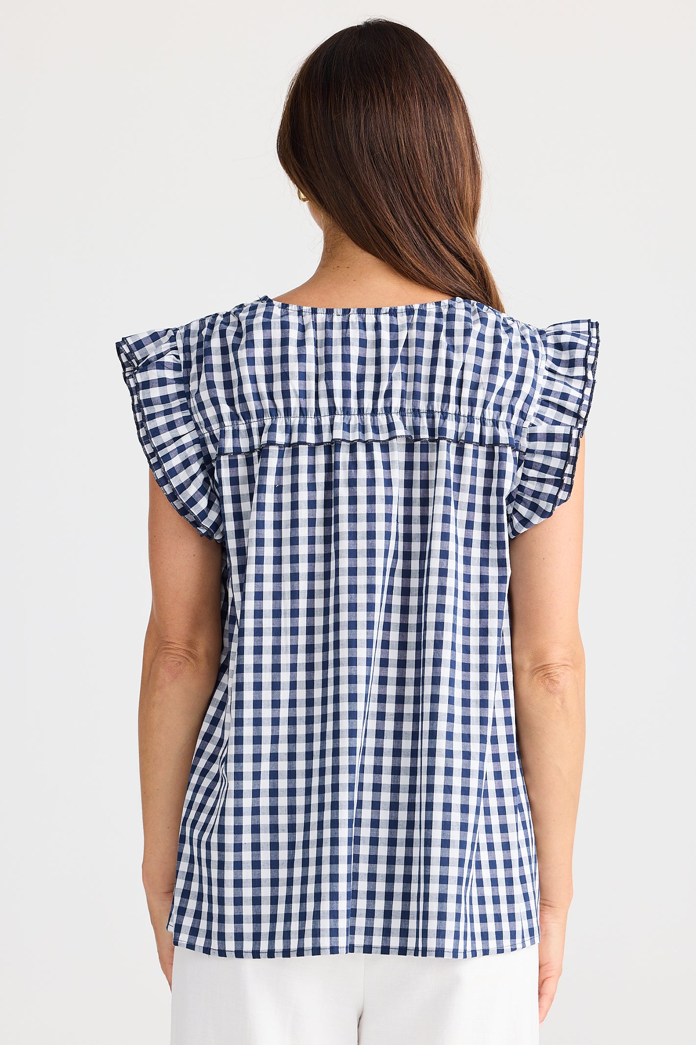 Brave+True BT25381 Paz Navy Gingham Top