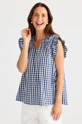 Brave+True BT25381 Paz Navy Gingham Top