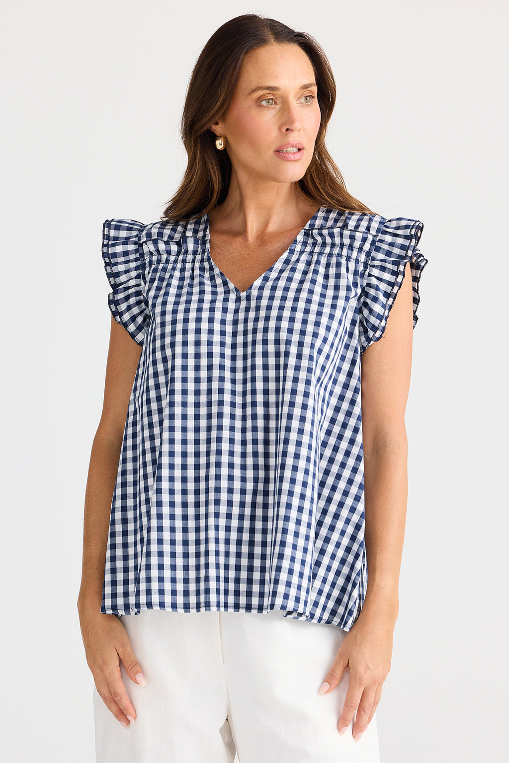 Brave+True BT25381 Paz Navy Gingham Top