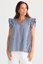 Brave+True BT25381 Paz Navy Gingham Top