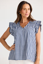 Brave+True BT25381 Paz Navy Gingham Top