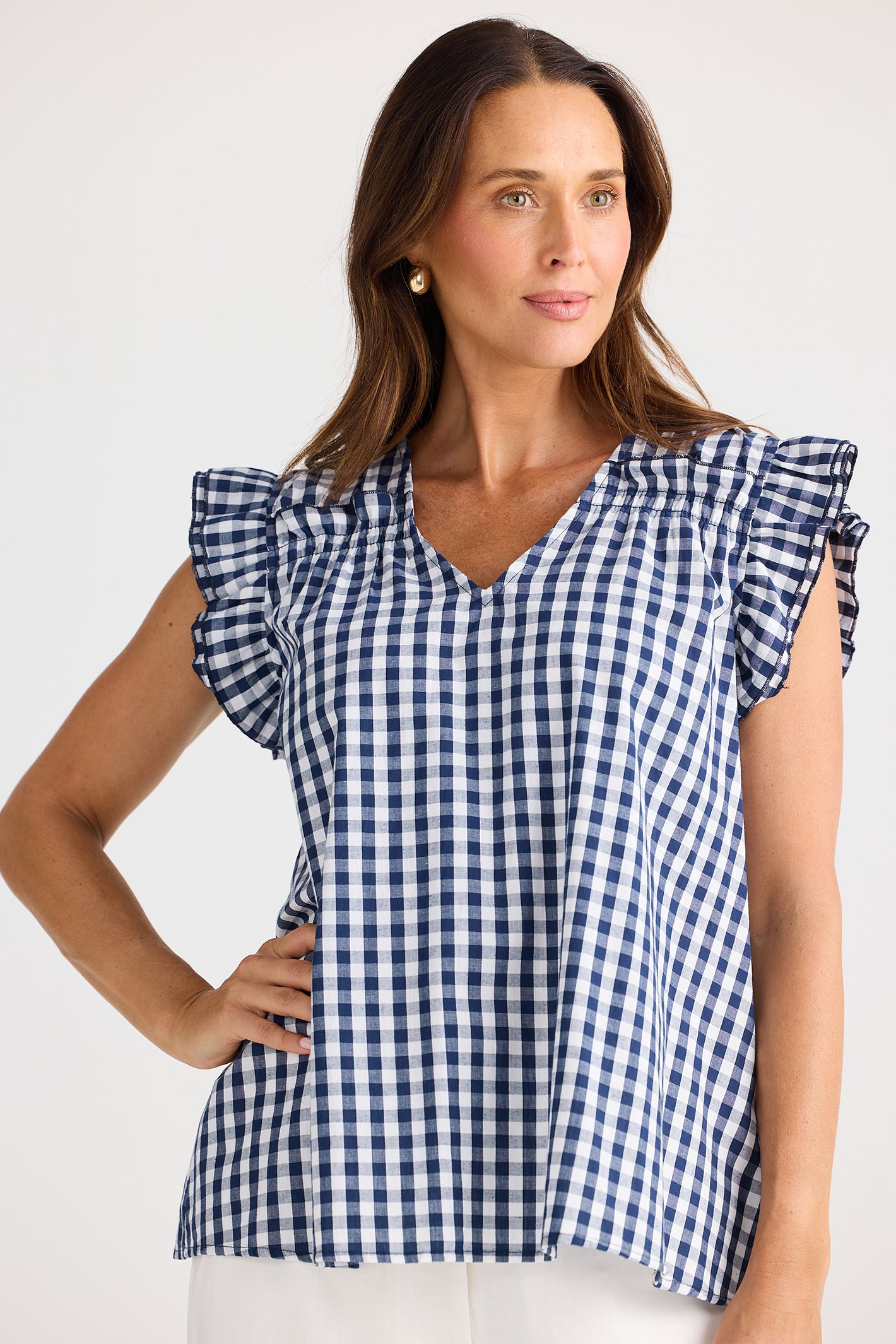 Brave+True BT25381 Paz Navy Gingham Top