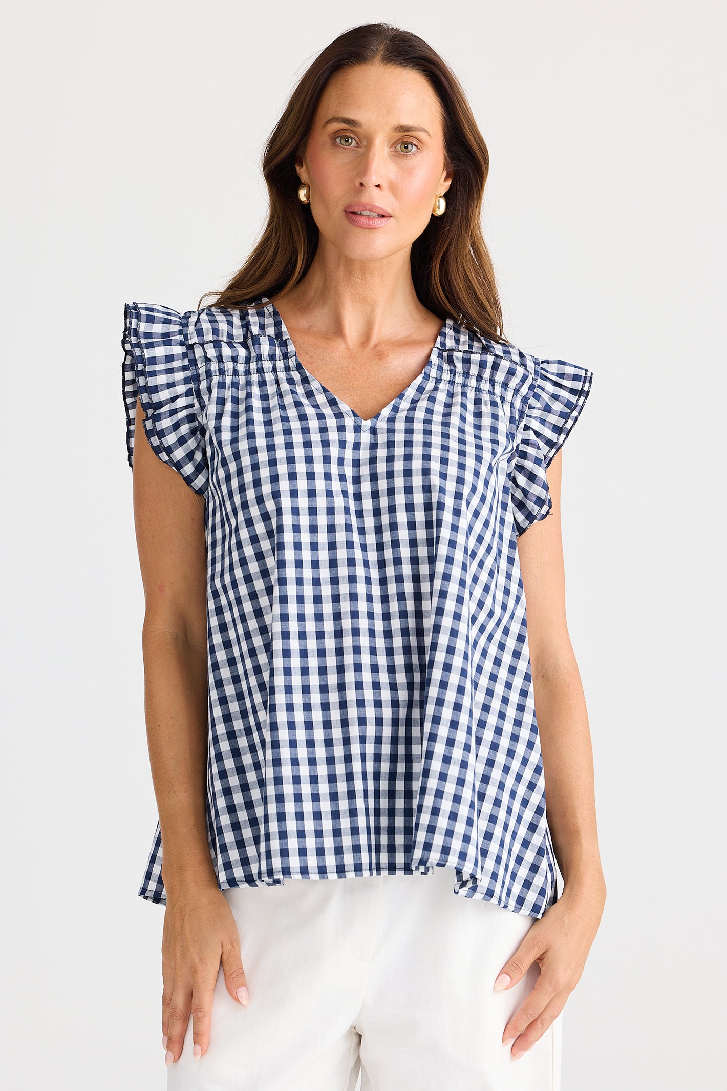 Brave+True BT25381 Paz Navy Gingham Top