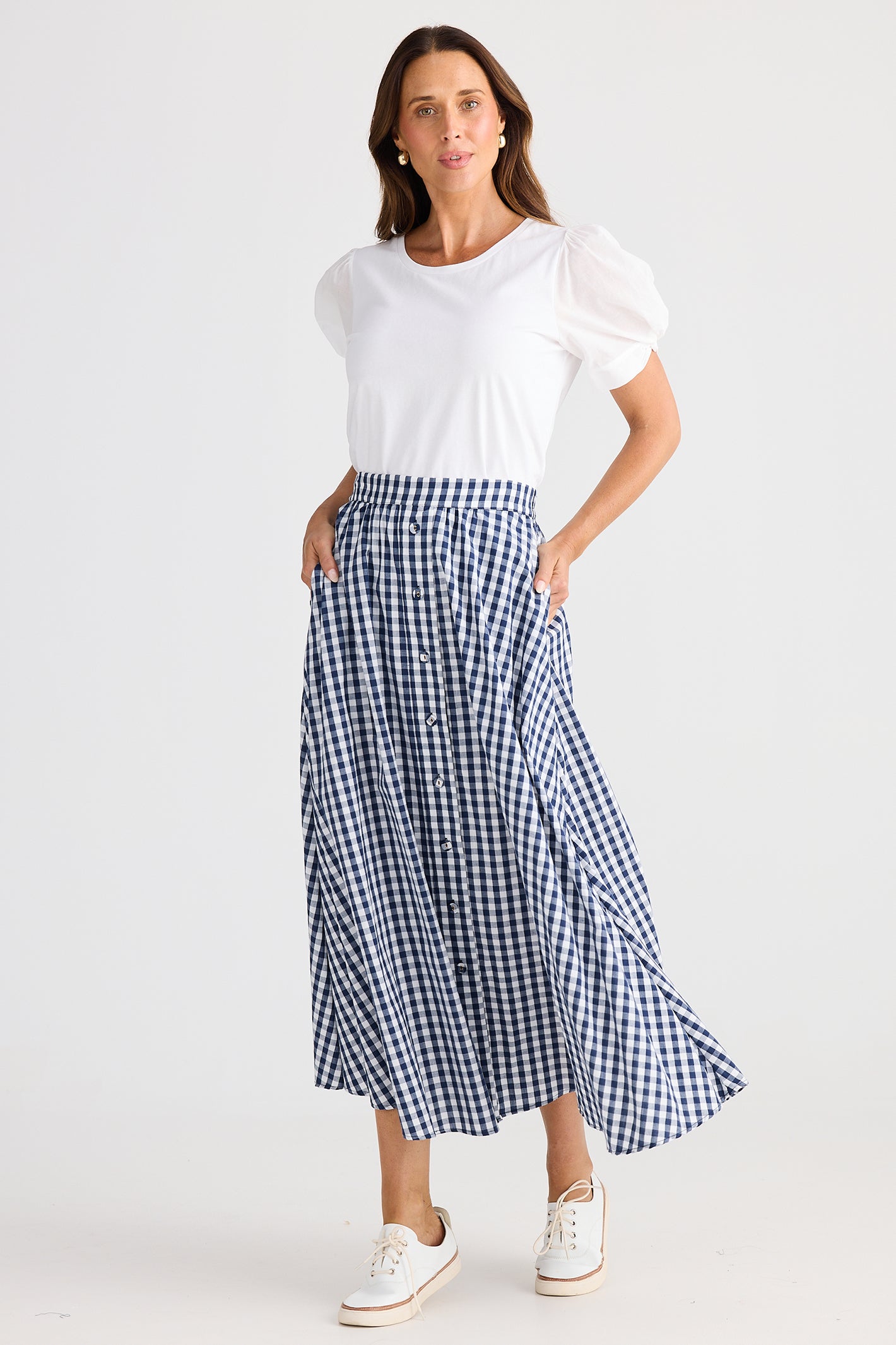 Brave+True BT25384 Lucy Navy Gingham Skirt
