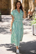 Brave+True BT25421 Portia Jade Green Stripe Shirt Dress