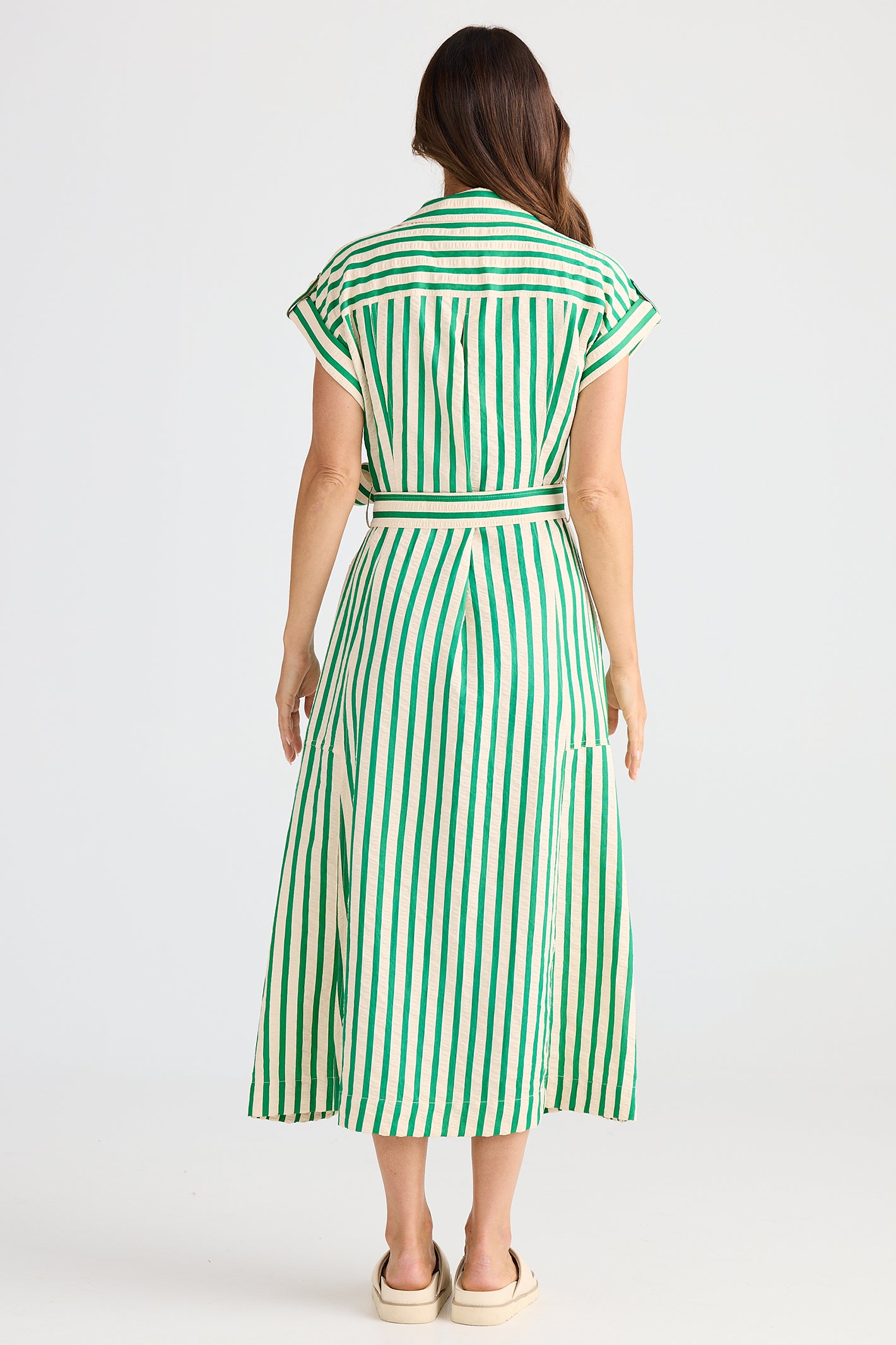 Brave+True BT25421 Portia Jade Green Stripe Shirt Dress