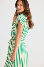 Brave+True BT25421 Portia Jade Green Stripe Shirt Dress