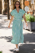 Brave+True BT25421 Portia Jade Green Stripe Shirt Dress