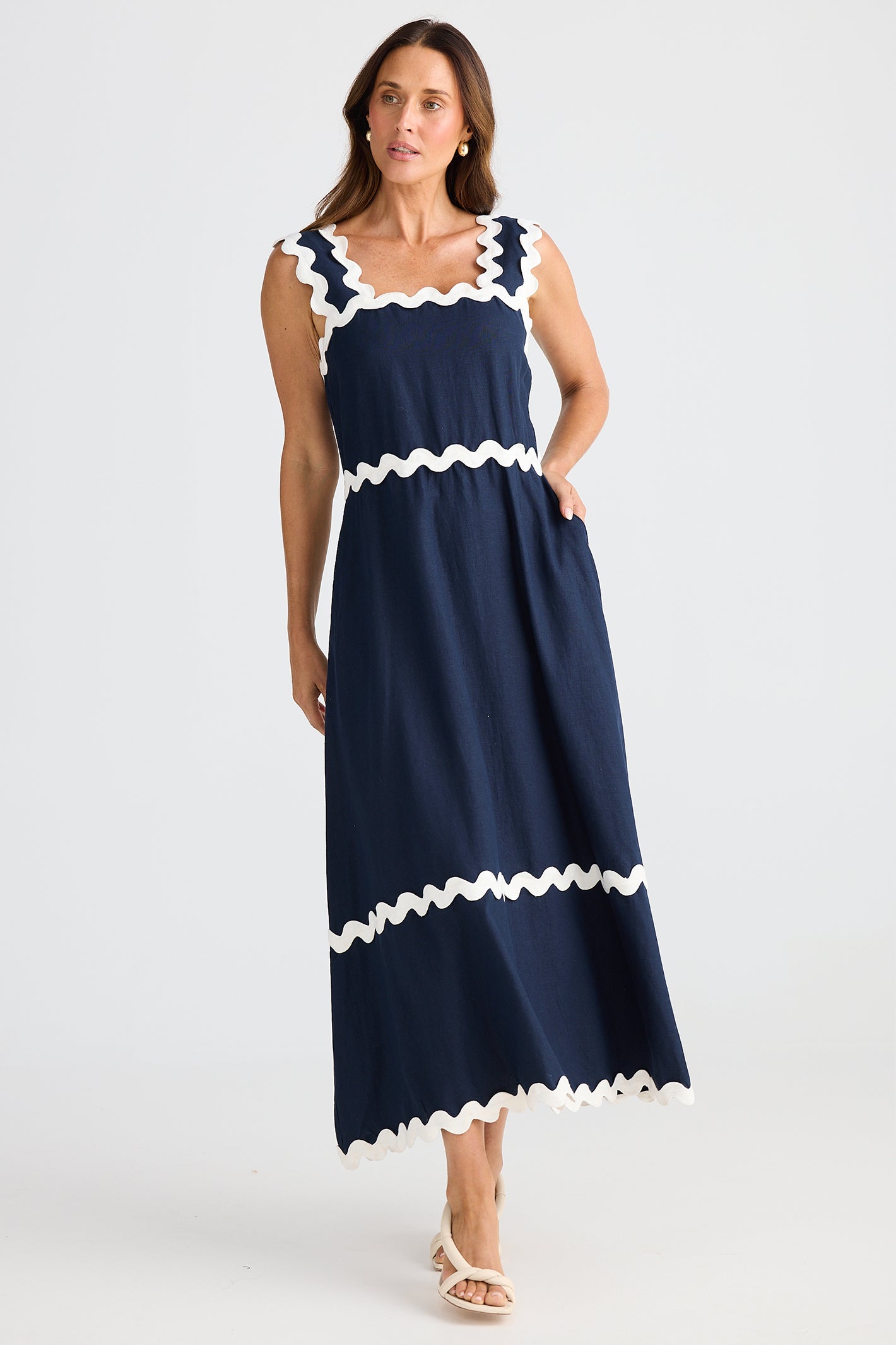 Brave+True BT25424 Marlo Navy Ric Rac Midi Dress