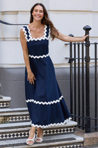 Brave+True BT25424 Marlo Navy Ric Rac Midi Dress