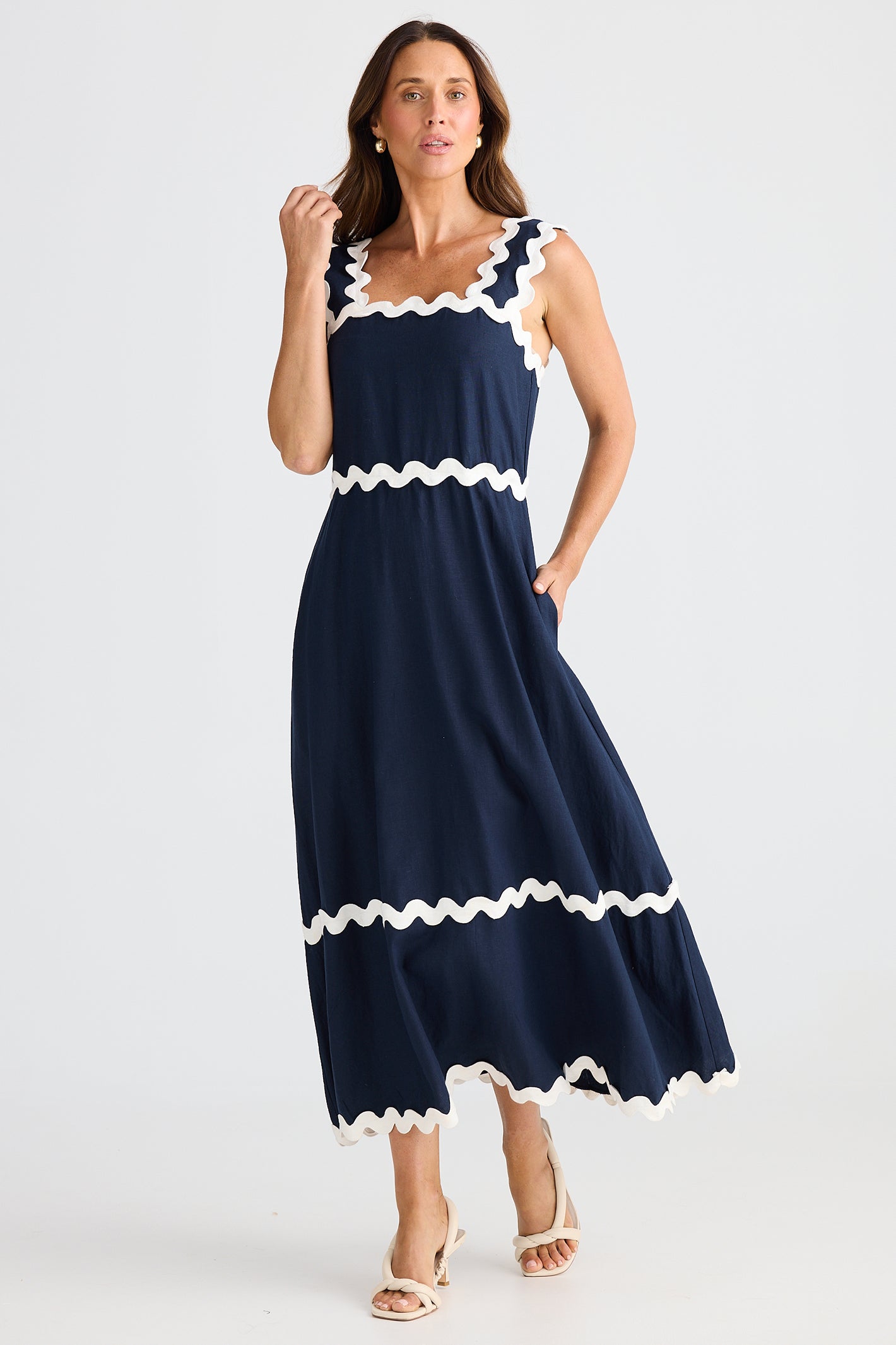 Brave+True BT25424 Marlo Navy Ric Rac Midi Dress