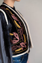 BRDR Celia Noir Black Vest, embroidery and trim detail