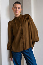 BRDR Dune Chocolate Brown Blouse, front view