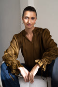 BRDR Live Roasted Olive Green Blouse, front seated