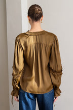 BRDR Live Roasted Olive Green Blouse, back close crop