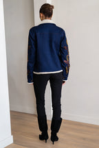 BRDR Raw Dark Indigo Blue Denim Jacket, back full length