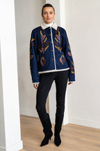 BRDR Raw Dark Indigo Blue Denim Jacket, styled with black trousers