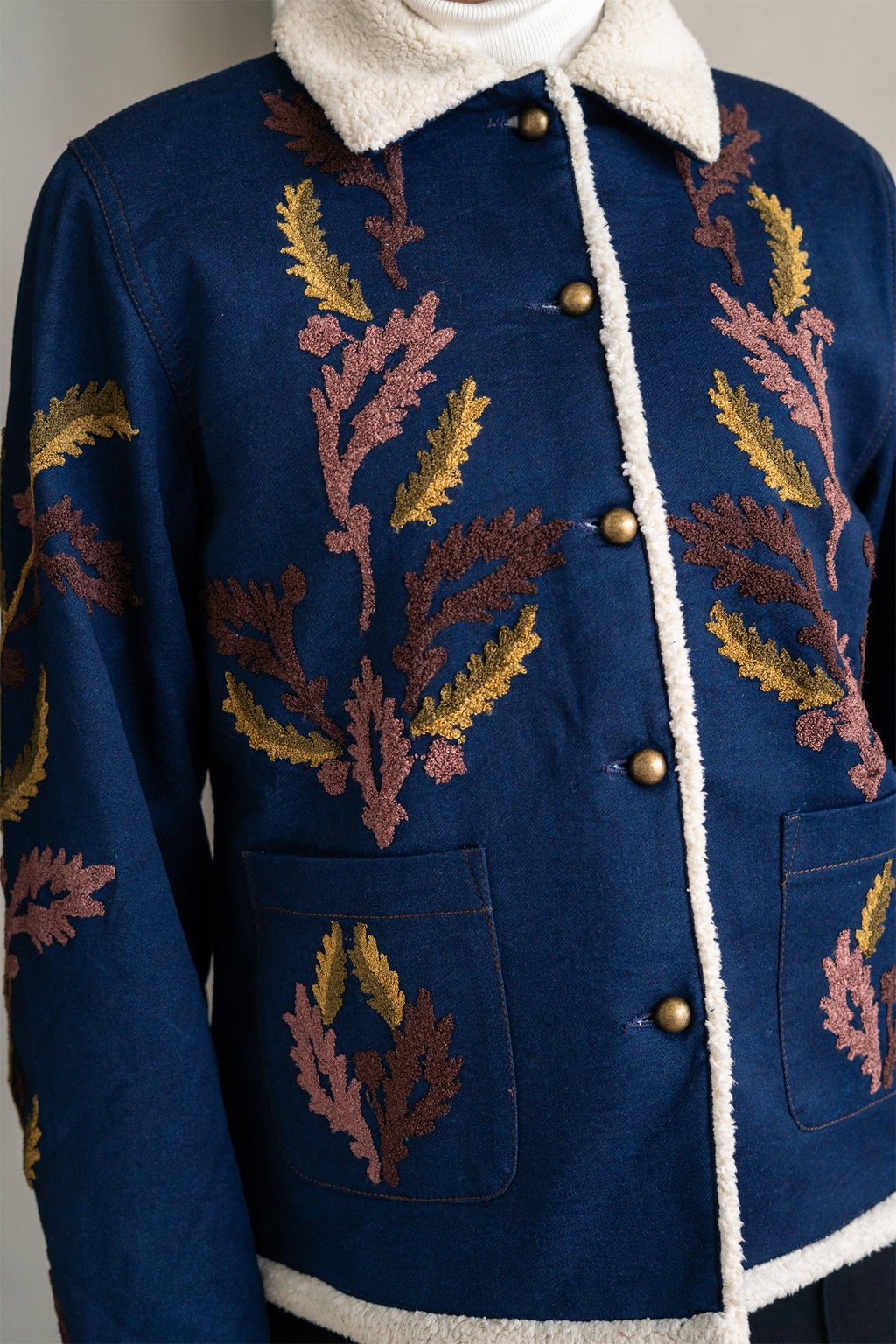 BRDR Raw Dark Indigo Blue Denim Jacket, embroidery detail