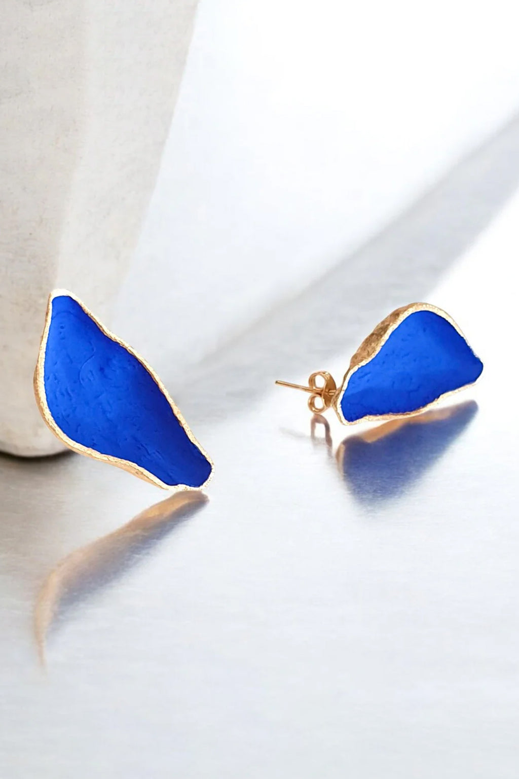 Georgia Charal Bronze & Blue Painted Large Organic Leaf Stud Earrings