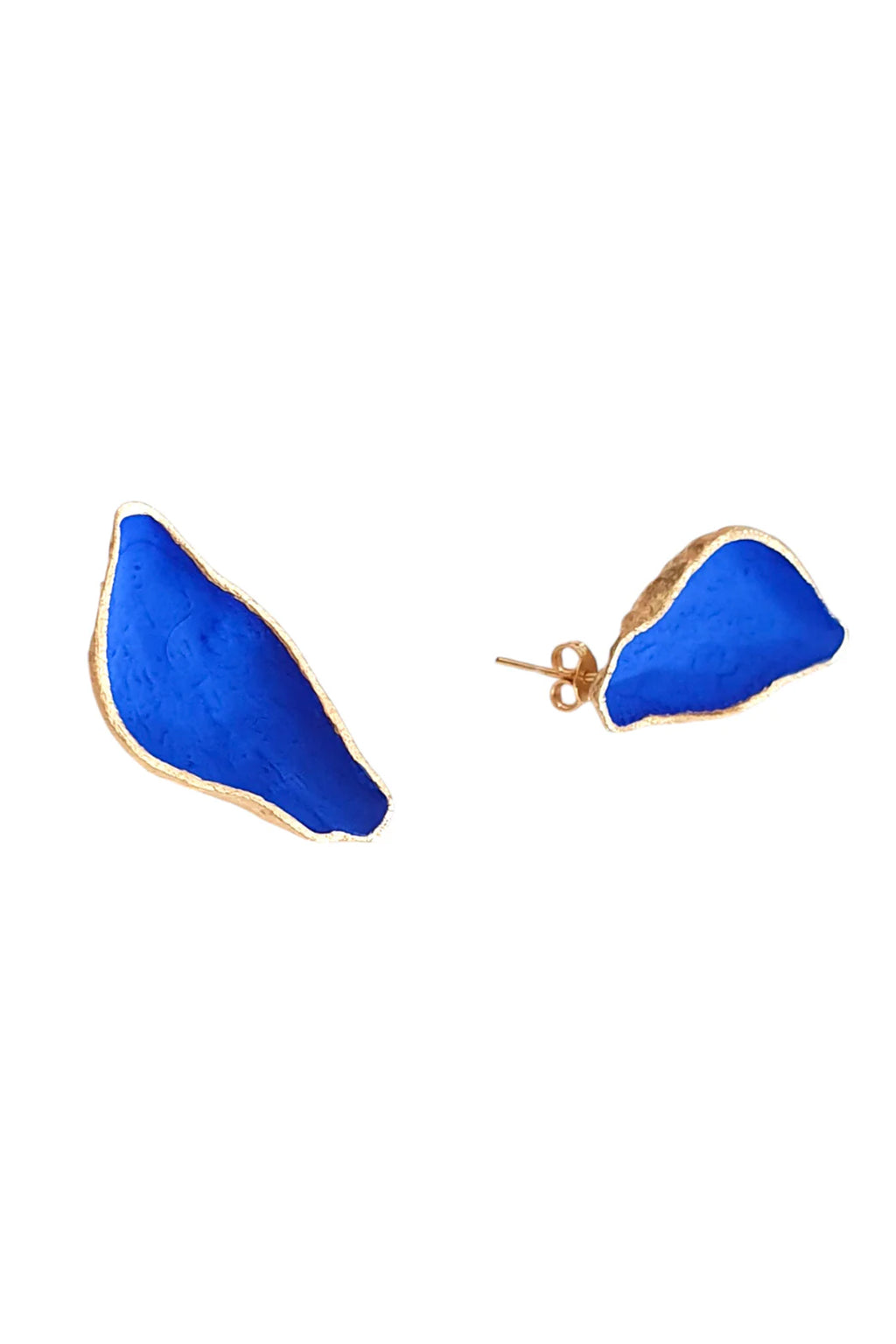 Georgia Charal Bronze & Blue Painted Large Organic Leaf Stud Earrings