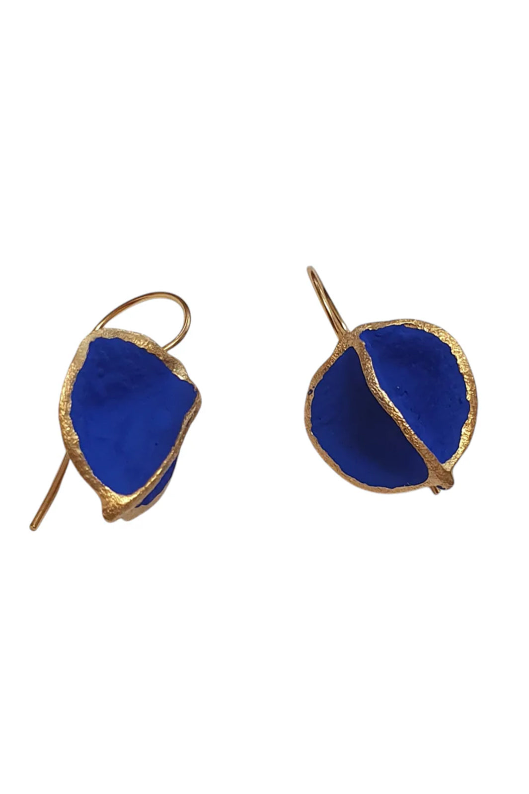 Georgia Charal Bronze & Blue Painted Organic Leaf Hook Stud Earrings