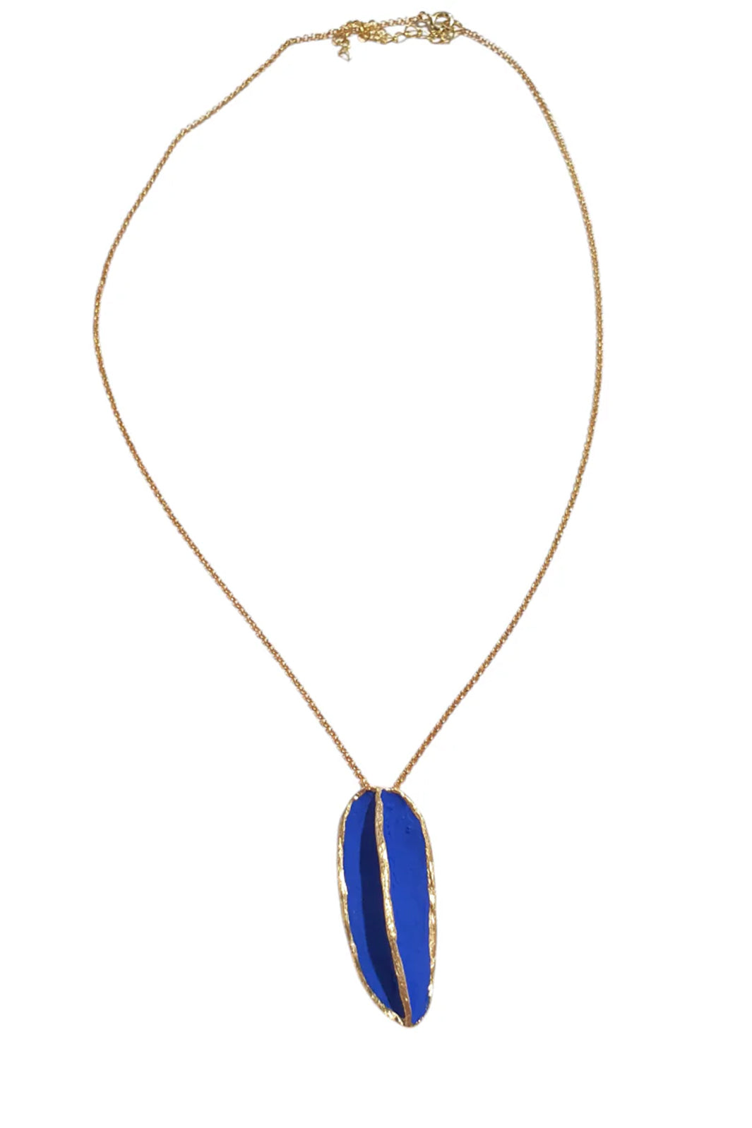 Georgia Charal Bronze & Blue Painted Simple Long Leaf Pendant