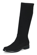 Caprice Black Stretch Knee High Boots 25512, front three-quarter view