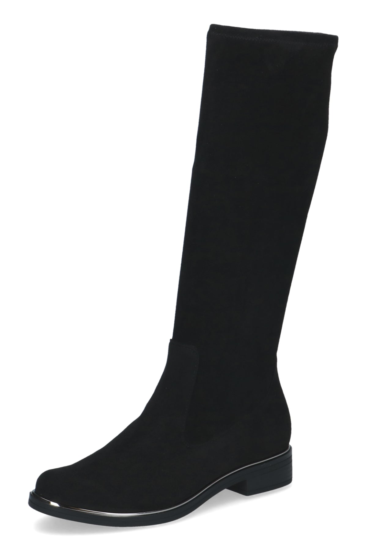 Caprice Black Stretch Knee High Boots 25512, front three-quarter view